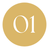 a gold circle with white text on it